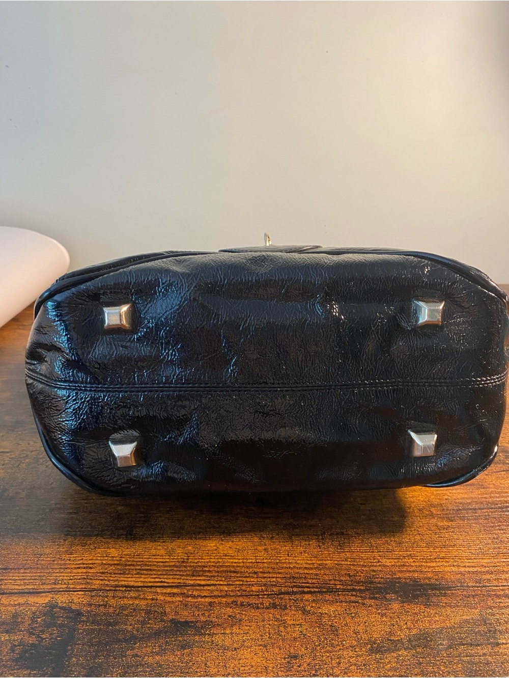 Hayden-Harnett Black Patent Leather Top-Handle Satchel - Picture 4 of 12